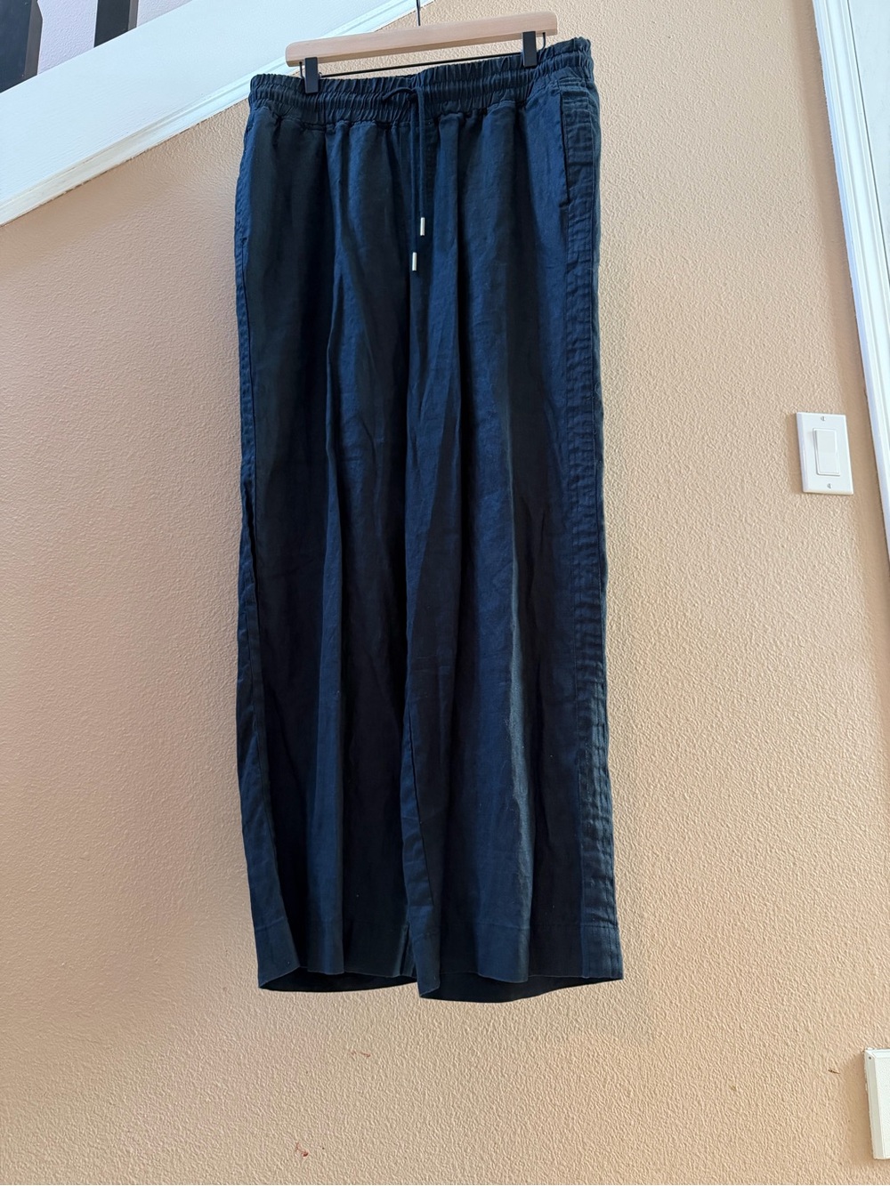 Quince Linen Black Elastic Drawstring Straight-Leg Pants